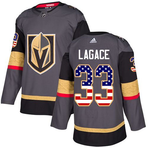 Adidas Golden Knights #33 Maxime Lagace Grey Home Authentic USA Flag Stitched NHL Jersey